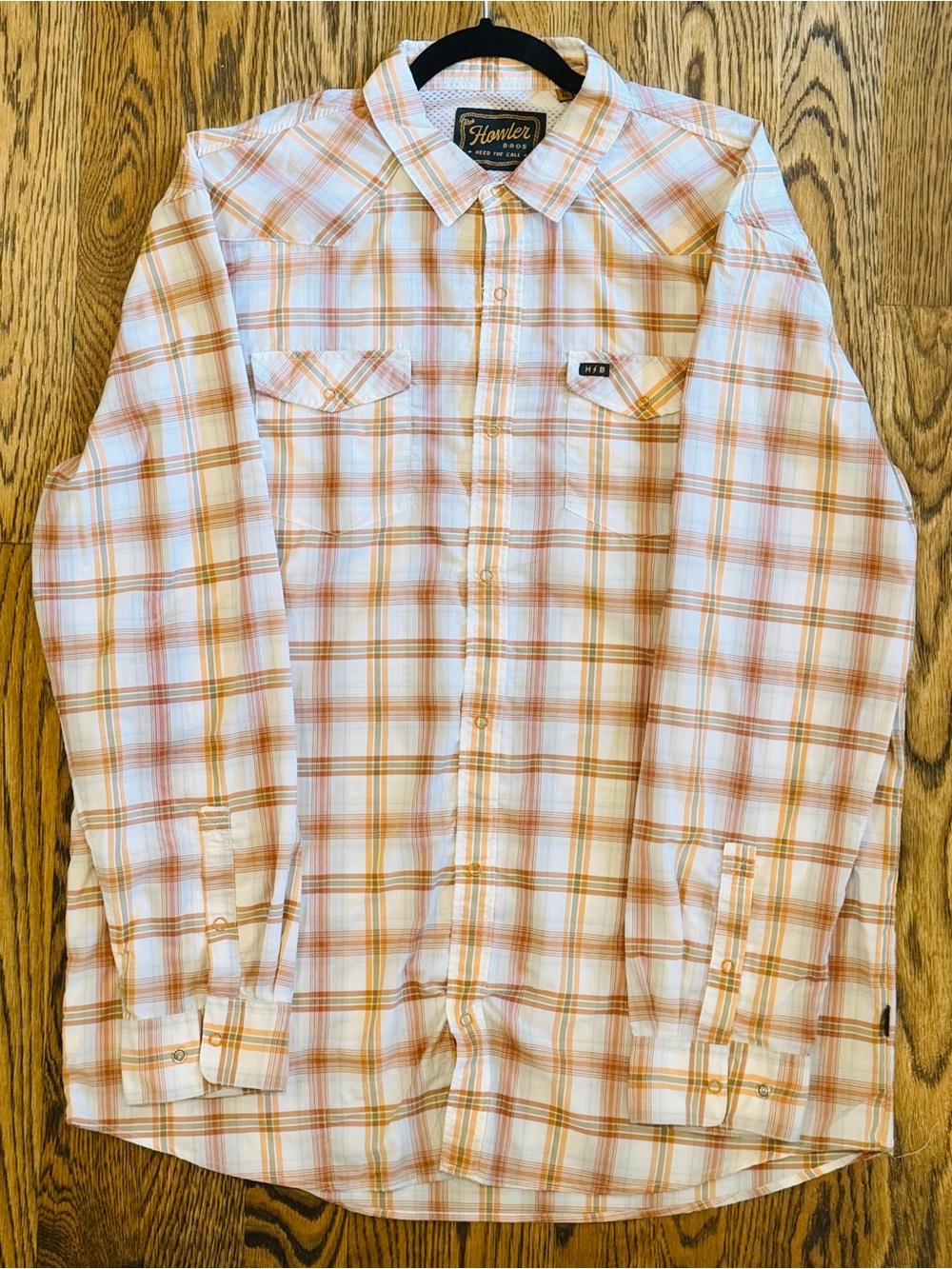 Howler Brothers White and Orange Plaid Button-Down Shirt